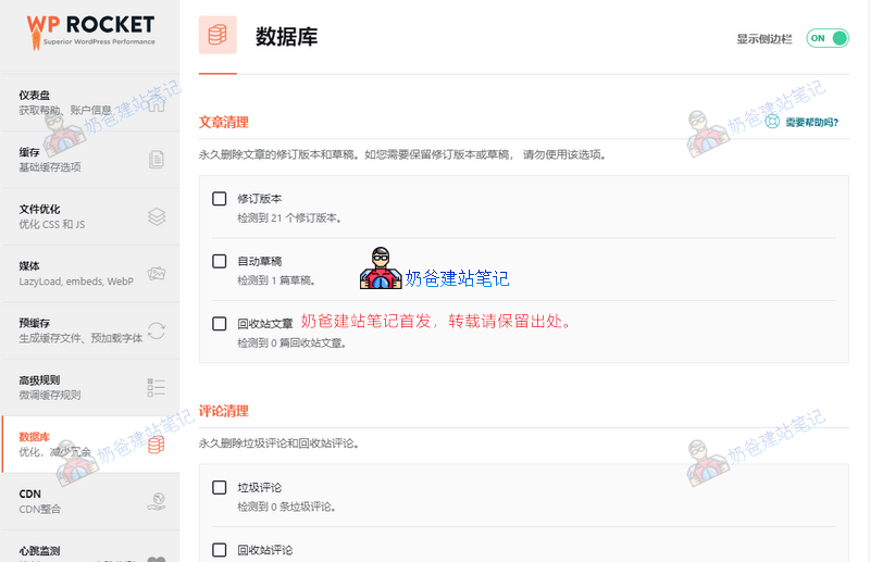 WP ROCKET数据库清理