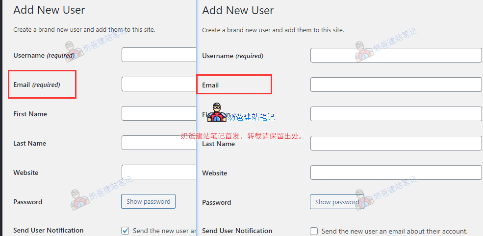 WordPress移除用户新注册时邮件必填选项