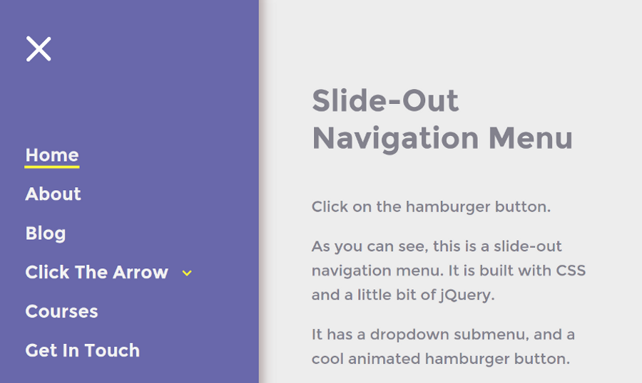jQuery+CSS实现一个侧滑导航菜单代码 - Web前端